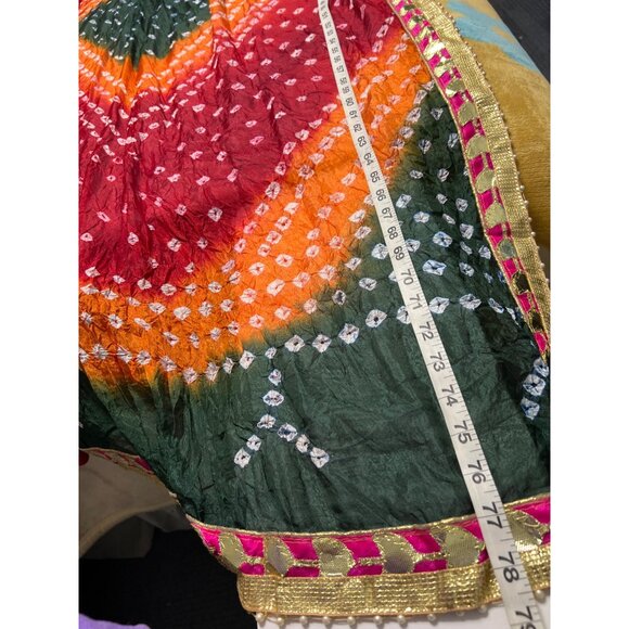 Multicolor Bandhani Dupatta With Gold & Pink Border - Picture 5 of 5